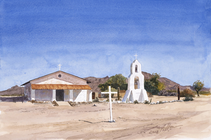 Watercolor of Reservation Church in Arizona